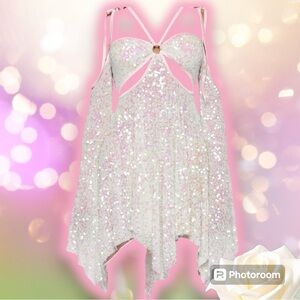 LIGHTNING IN A BOTTLE FAIRY DRESS - WHITE SEQUIN DOLLS KILL DRESS